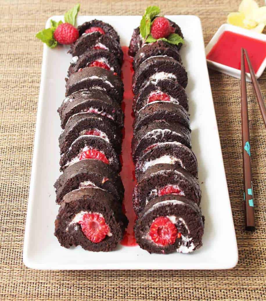 Chocolate Raspberry Dessert Sushi Roll