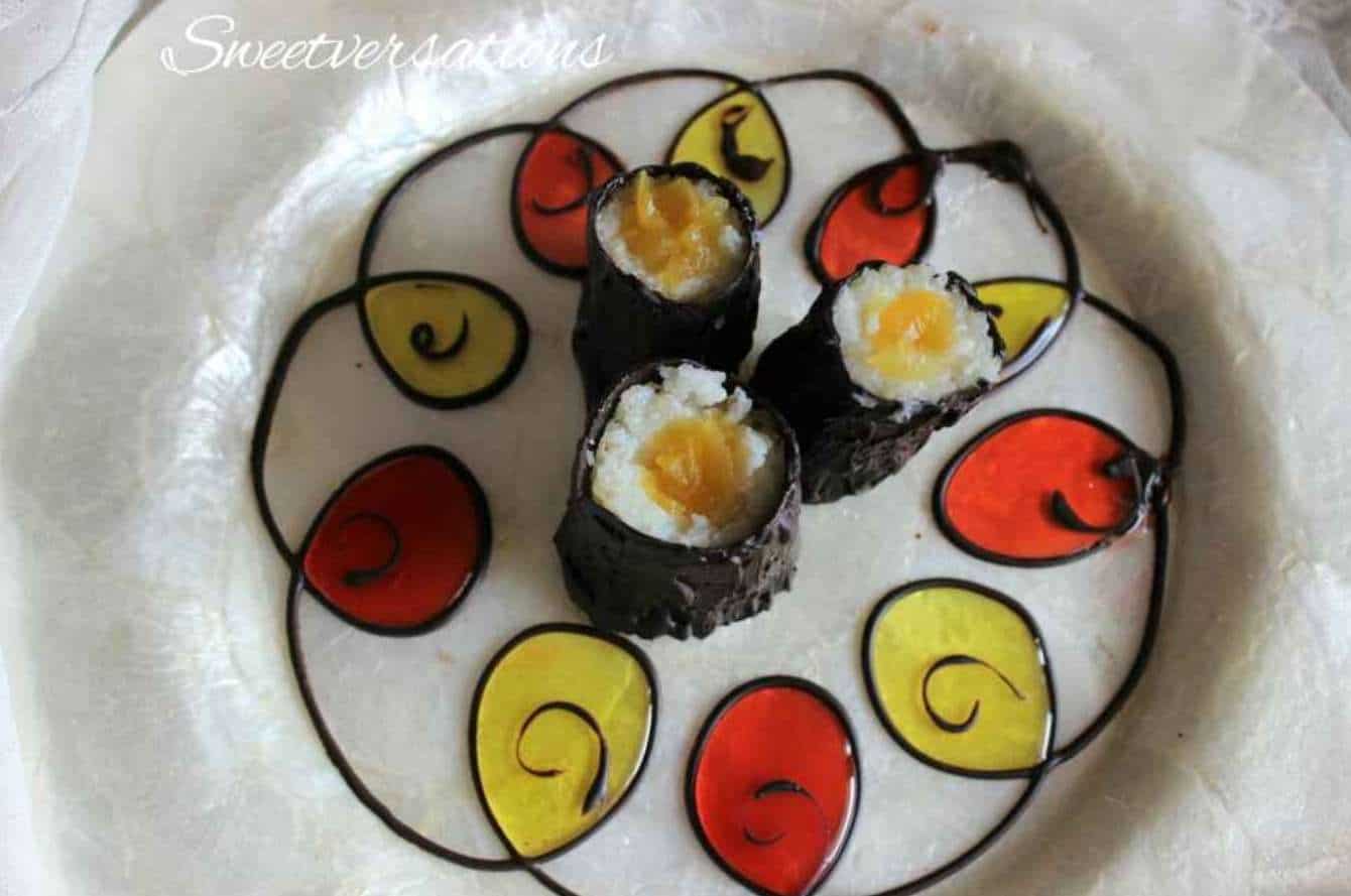 Pineapple Chocolate Sushi with Fruit Sauce