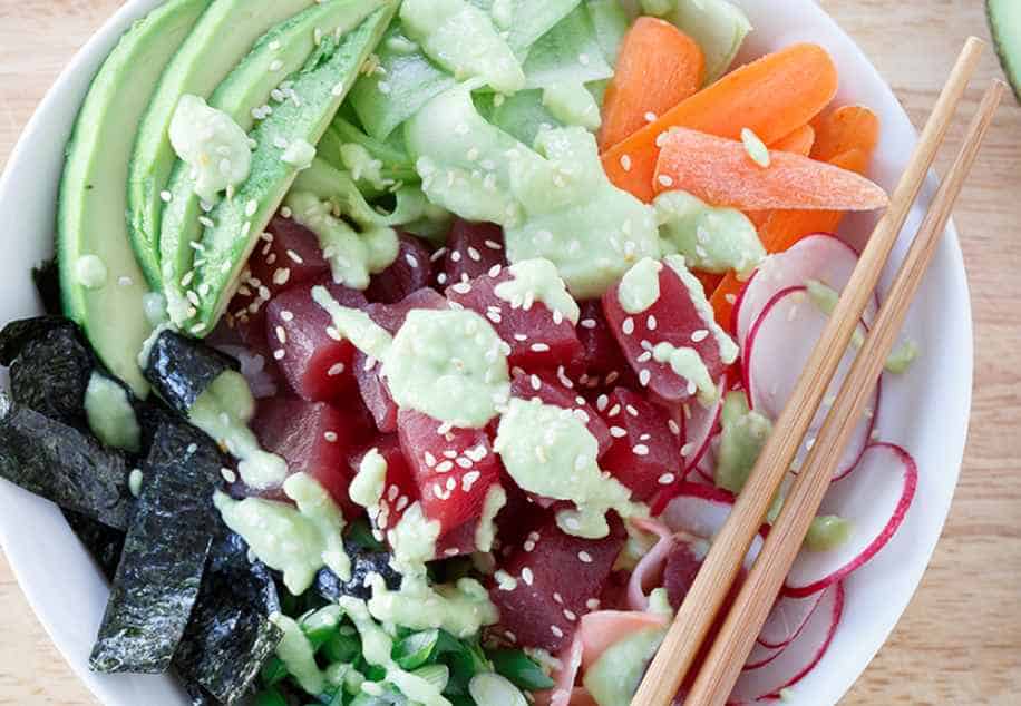 Tuna Sushi Bowl + Avocado Wasabi for Dressing