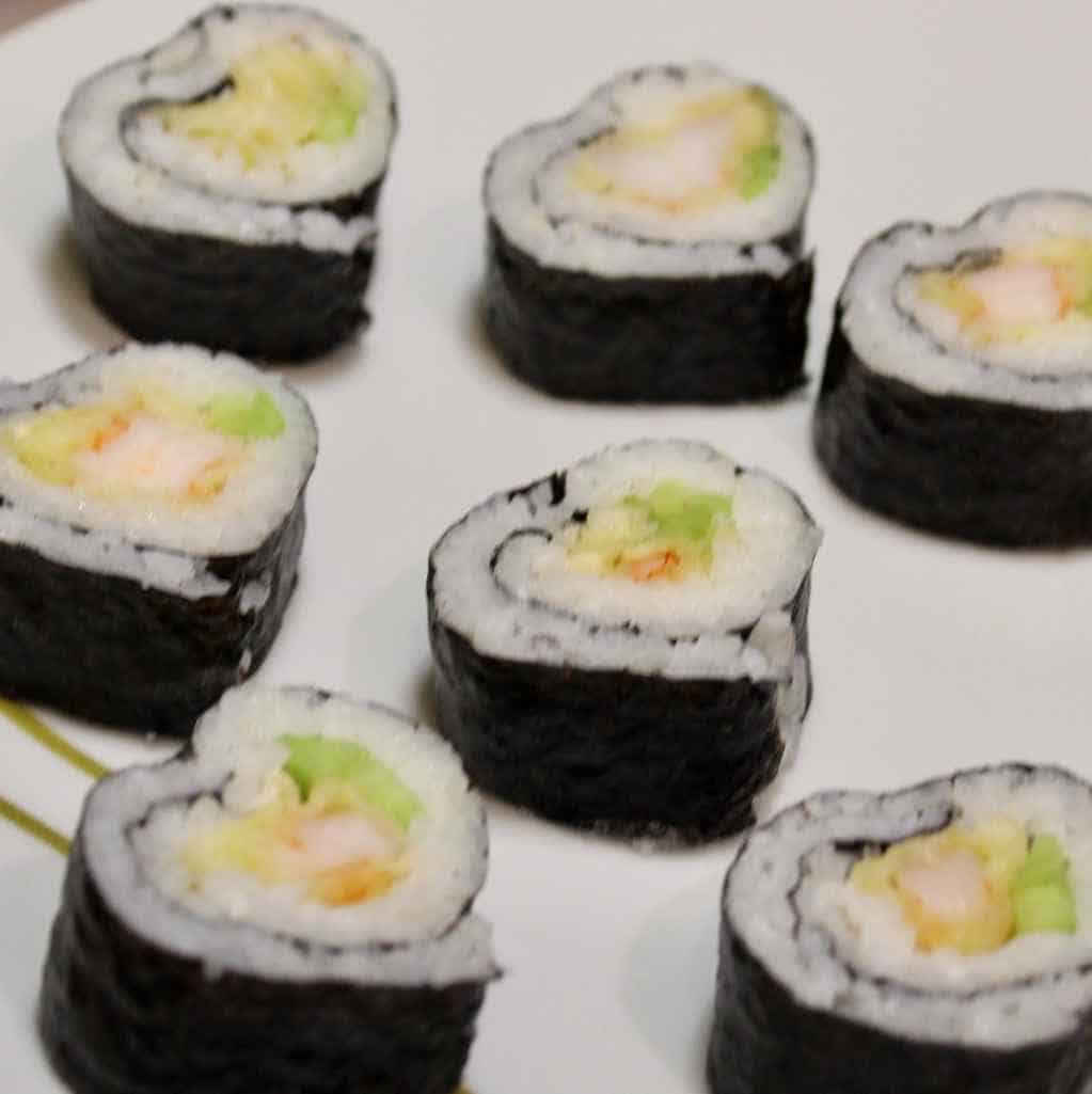 Cucumber, Avocado & Crab Legs Valentines Heart-Shaped Sushi Recipe  